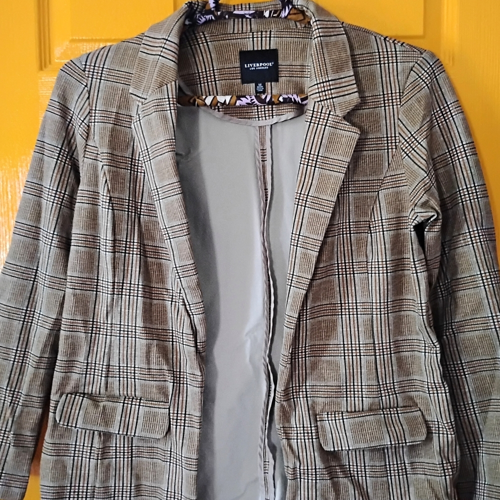 Liverpool Women's Glen Plaid Blazer - Tan, Rust and Black